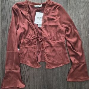 Princess Polly Terracotta Lace Satin Top